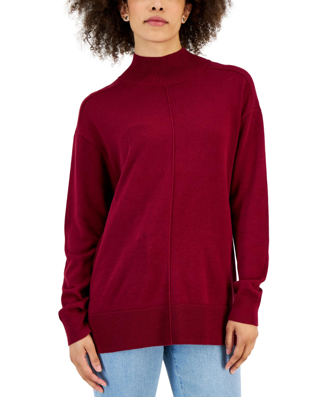 Karen Scott Womens Cotton Seam Front Mock Neck Sweater