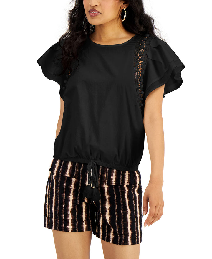 INC International Concepts Flutter Sleeve Tassel Tie Front Top