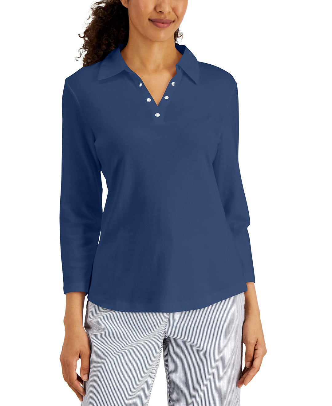 Karen Scott Womens Studded Johnny Collar Top