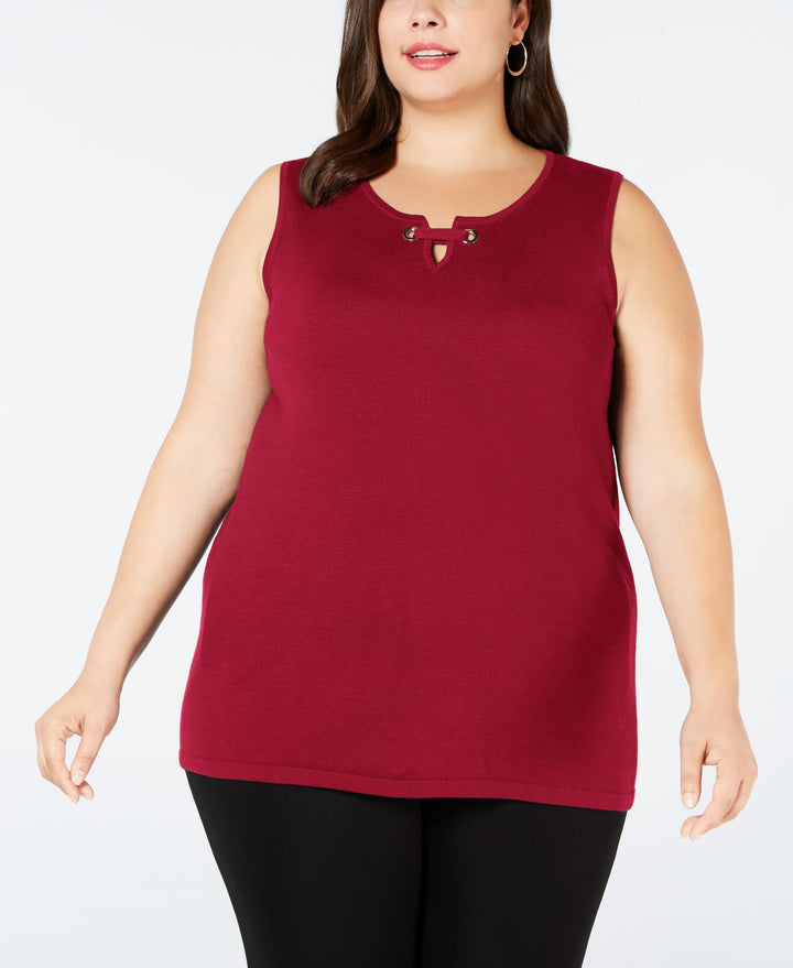 JM Collection Plus Size Sleeveless Grommet Shell
