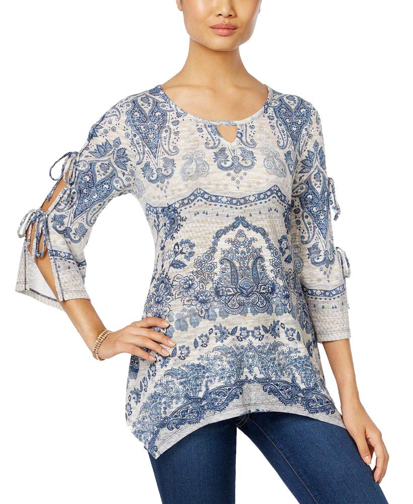 Style & Co Petite Printed Cutout Top