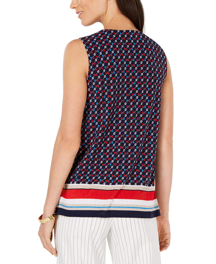 Charter Club Printed Tassel Tie Sleeveless Top