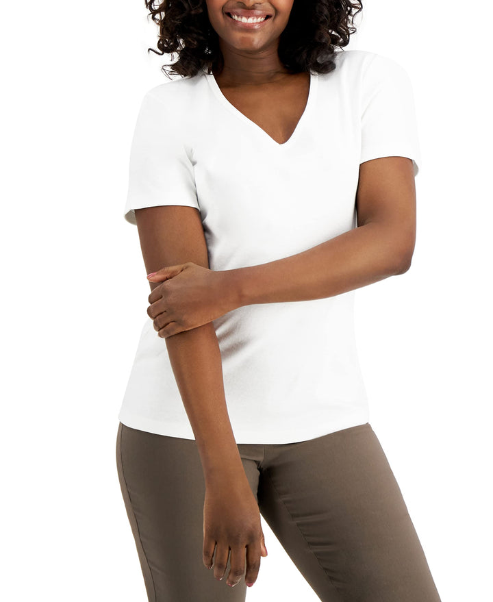 Karen Scott Petite Cotton V Neck Top