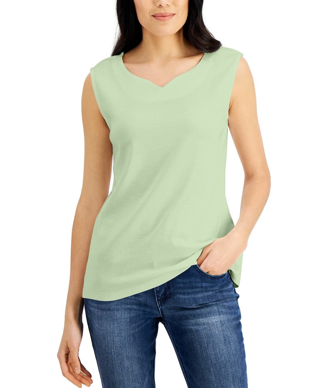 Karen Scott Cotton Sweetheart Neckline Tank Top