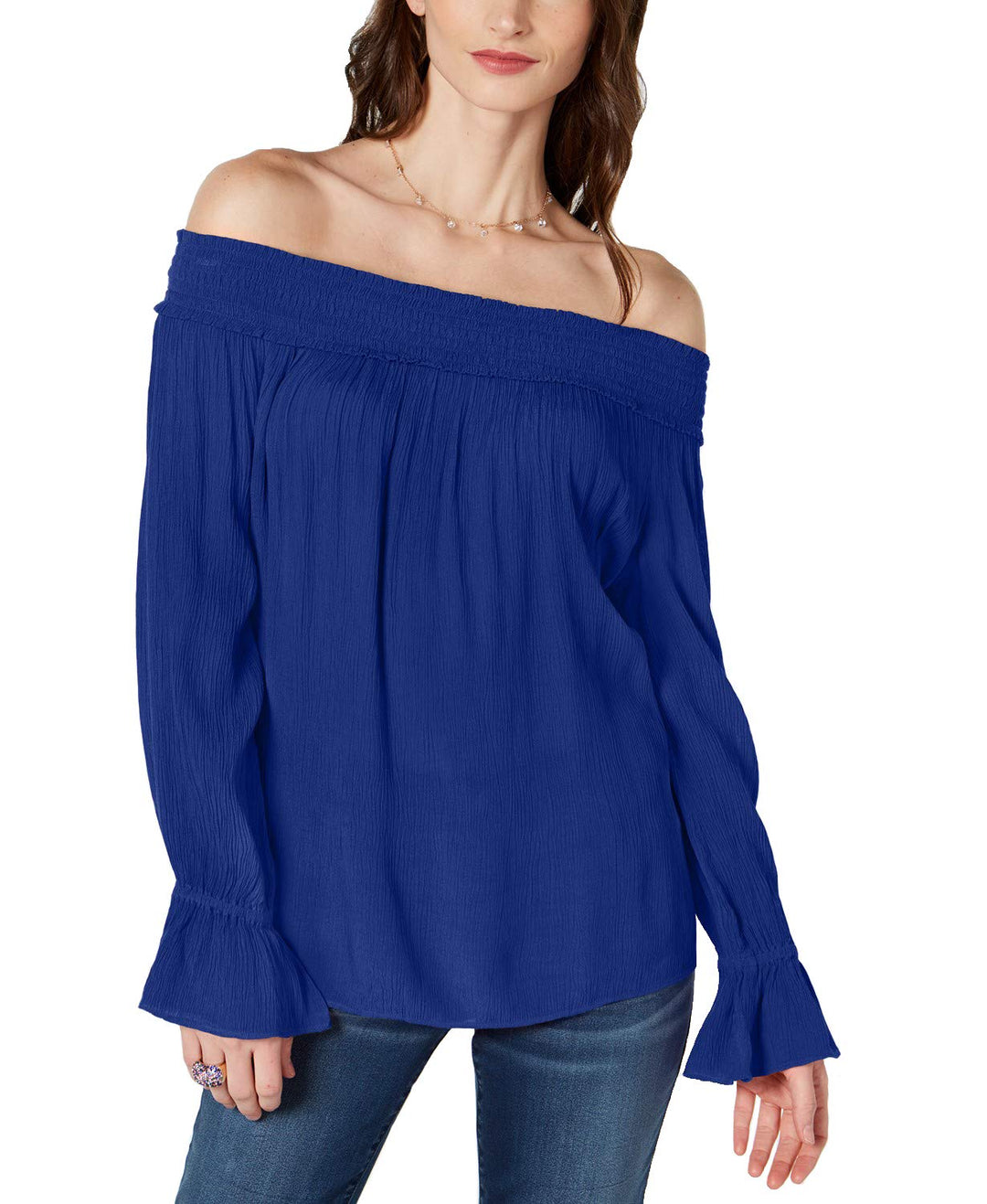 INC Smocked Off-The-Shoulder Top