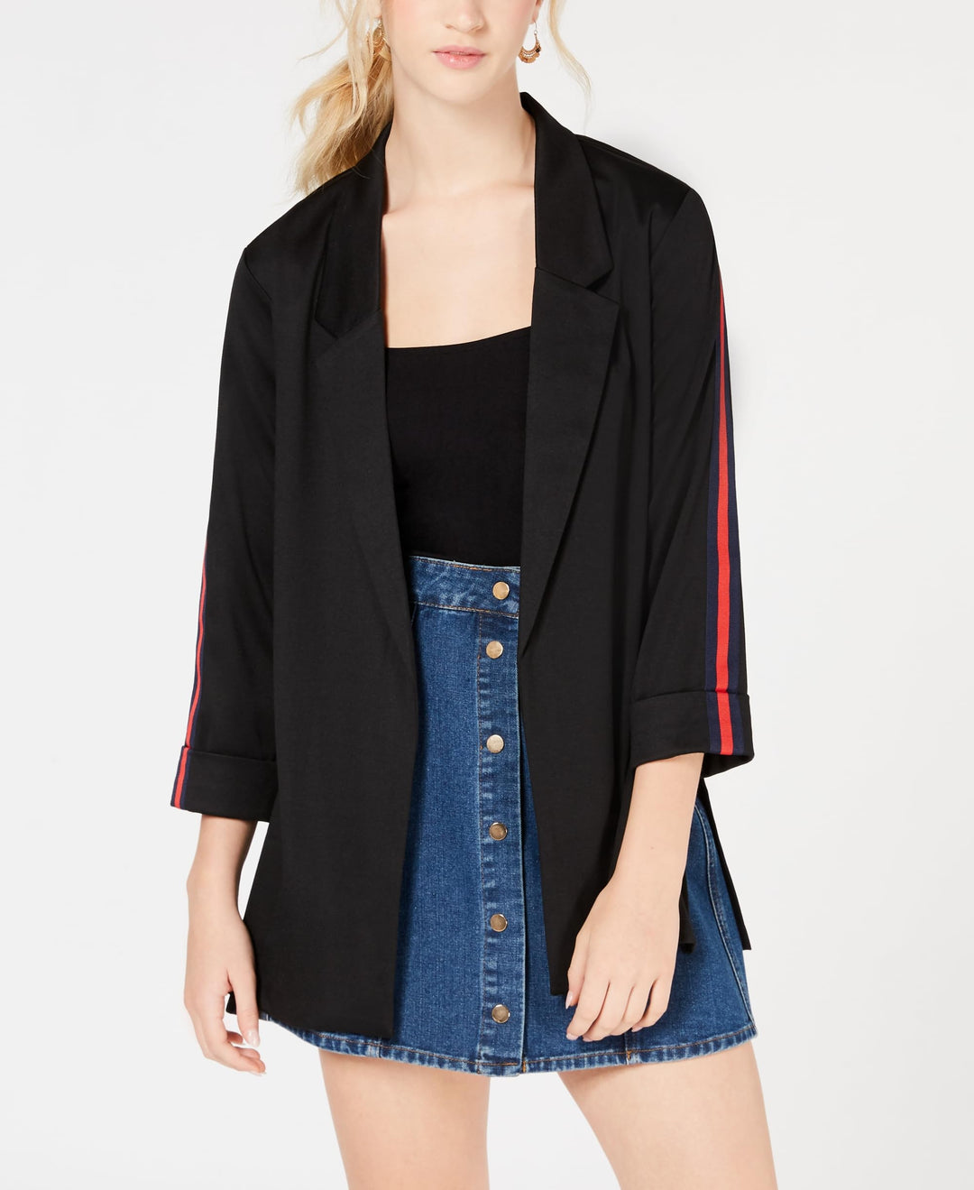 Almost Famous Juniors Stripe Sleeved Jacket