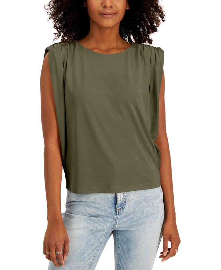 INC International Concepts Womens Ruched Shoulder Sleeveless Top