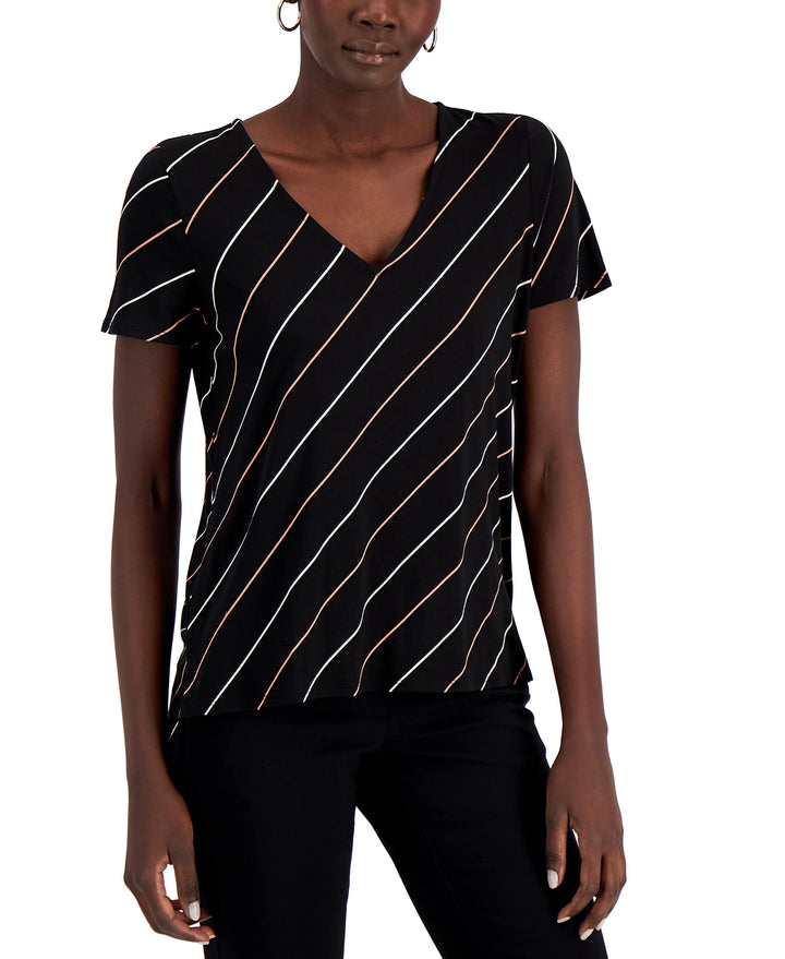 Alfani Striped V Neck Top