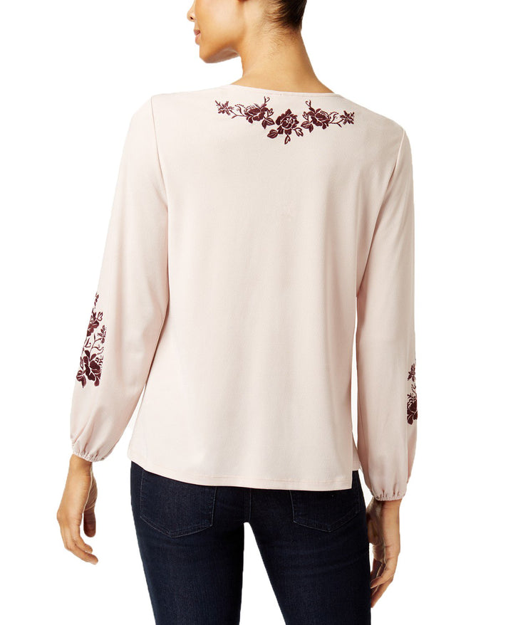 Style & Co Embroidered Lace Up Top