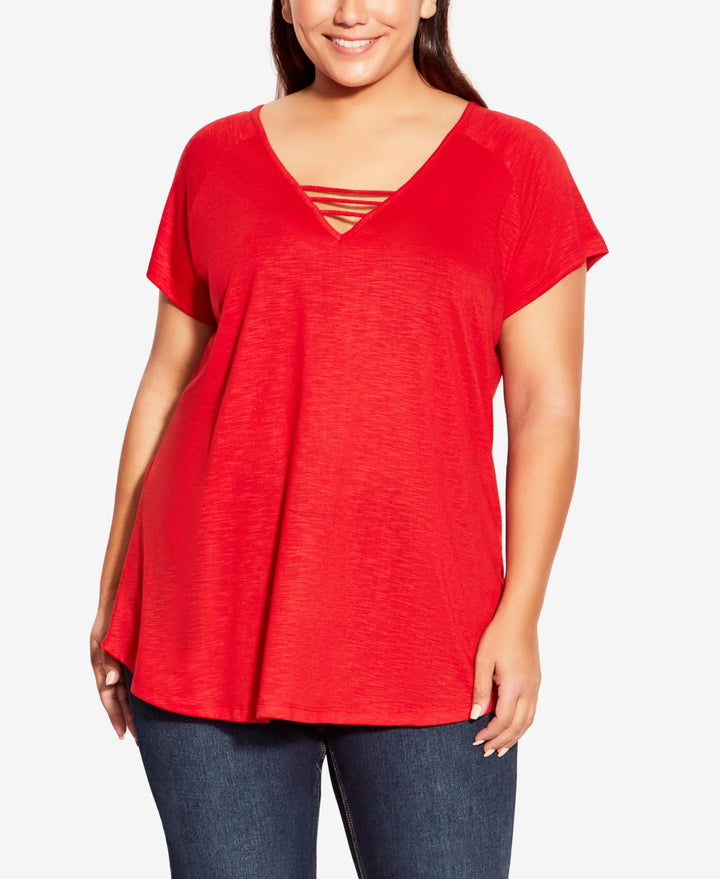 Plus Size 3 Bar V Neck Top