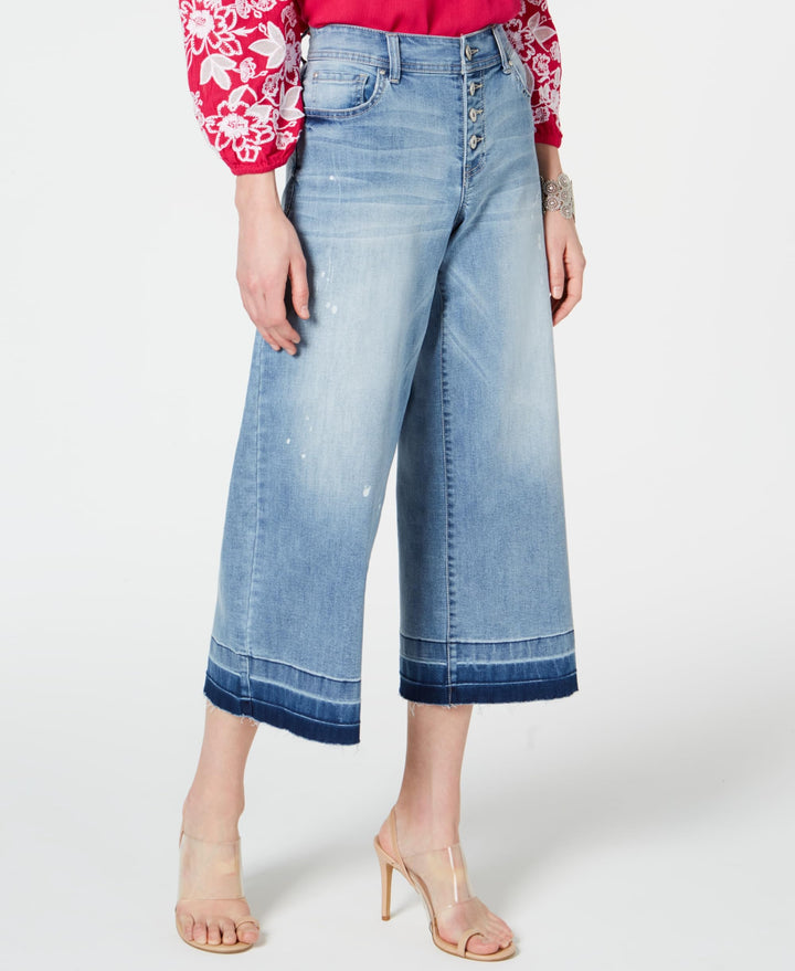 Petite Cropped Wide Leg Released Hem Jeans