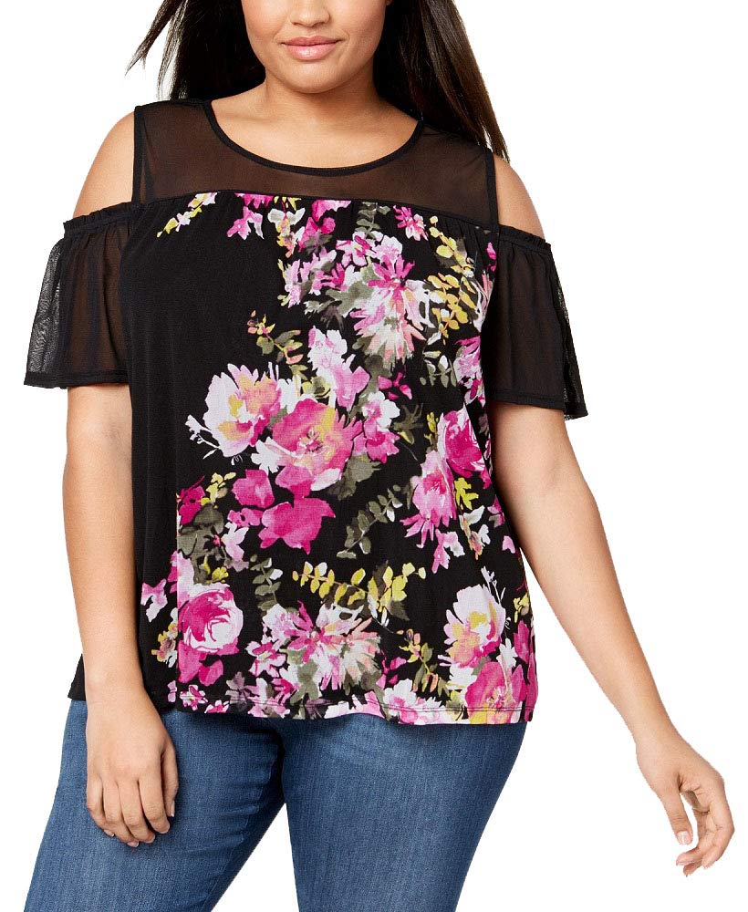 Plus Size Cold Shoulder Mesh Top