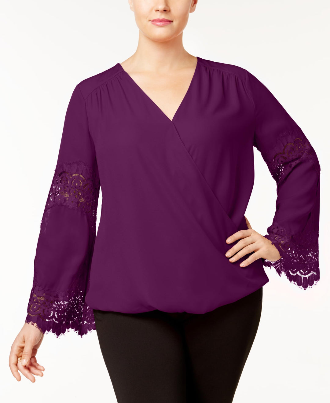 I.N.C. Plus Size Lace-Inset Surplice Blouse