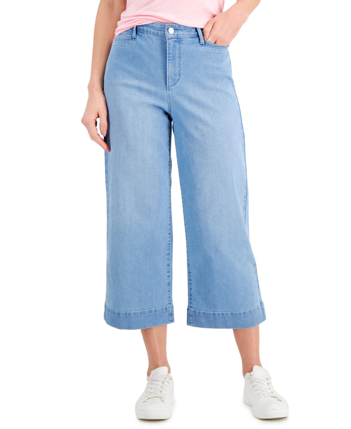 Charter Club Womens Denim Zippered Pocketed Wide-leg Cropped High Waist Jeans