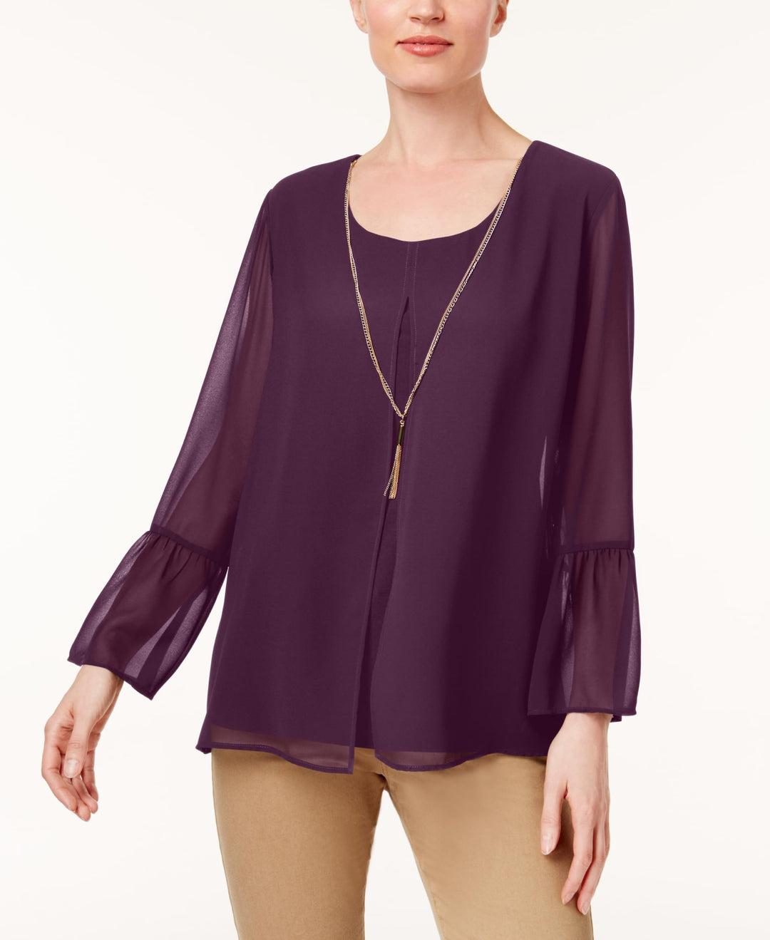 JM Collection Bell Sleeve Necklace Tunic