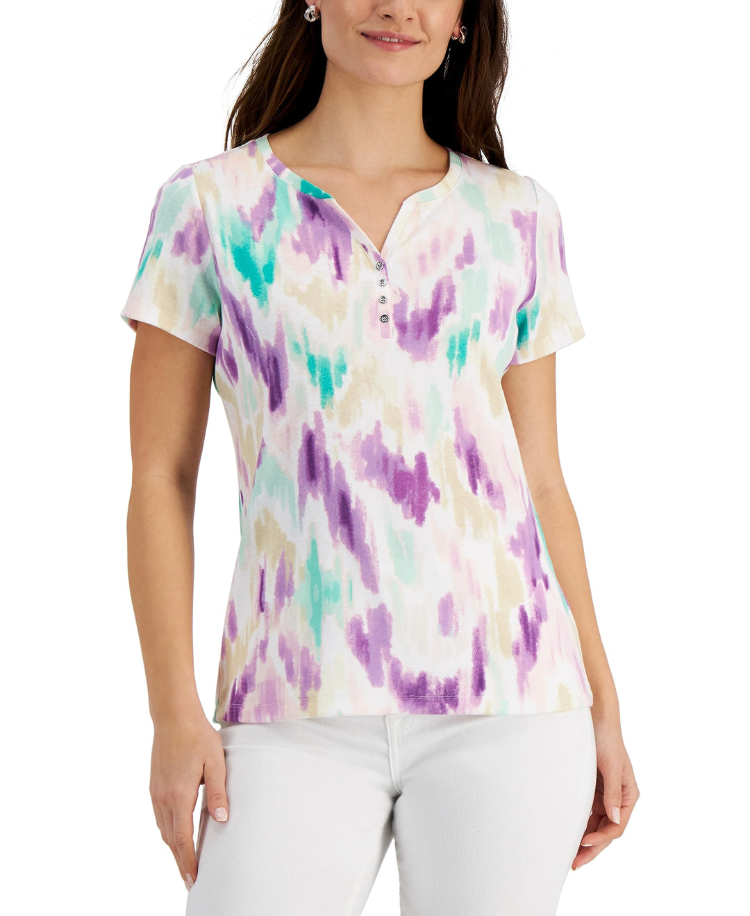 Karen Scott Washed Ikat Henley Top