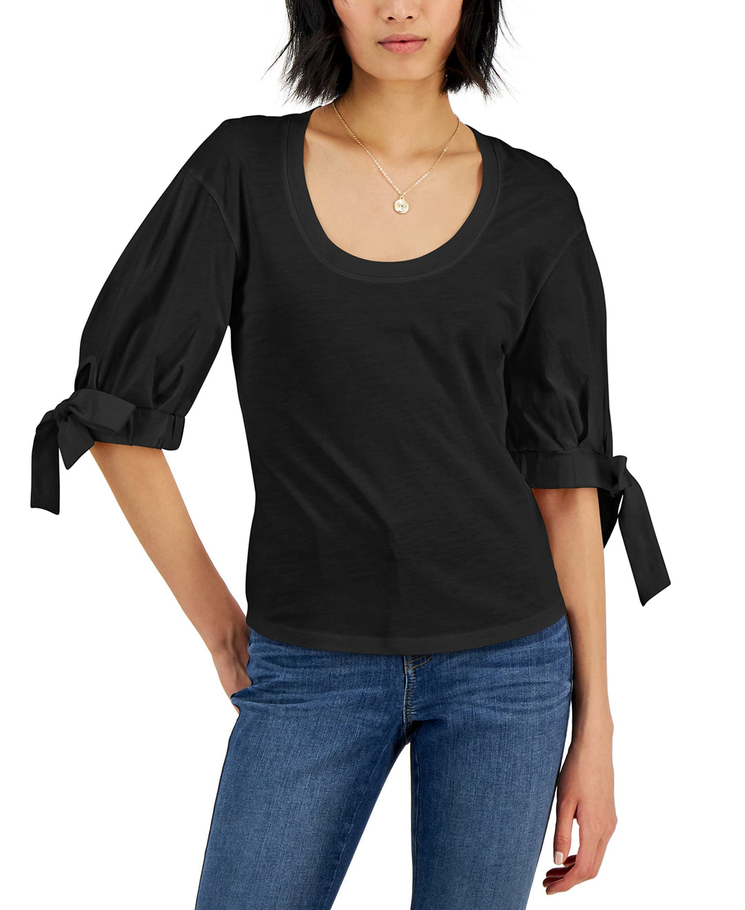 INC International Concepts Womens Tie Sleeve Top