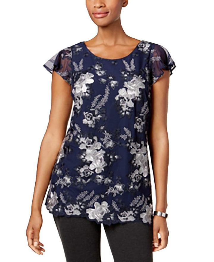 Charter Club Embroidered Mesh Top