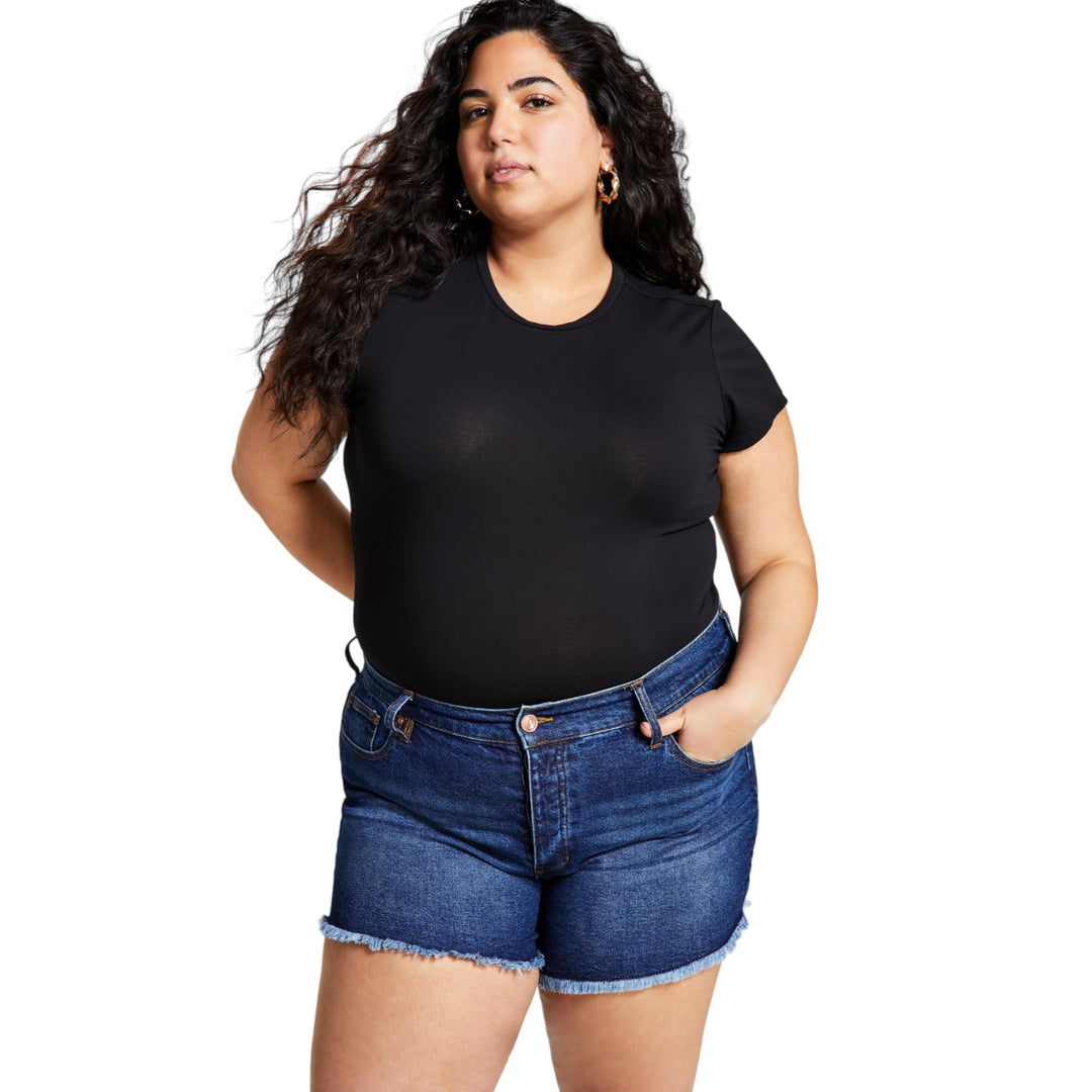 Now This Trendy Plus Size Distressed High Rise Denim Shorts