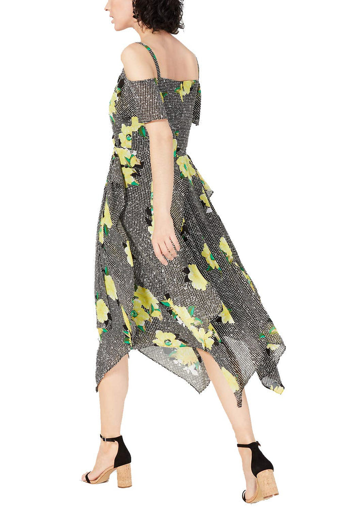 Mixed Print Cold Shoulder Dress