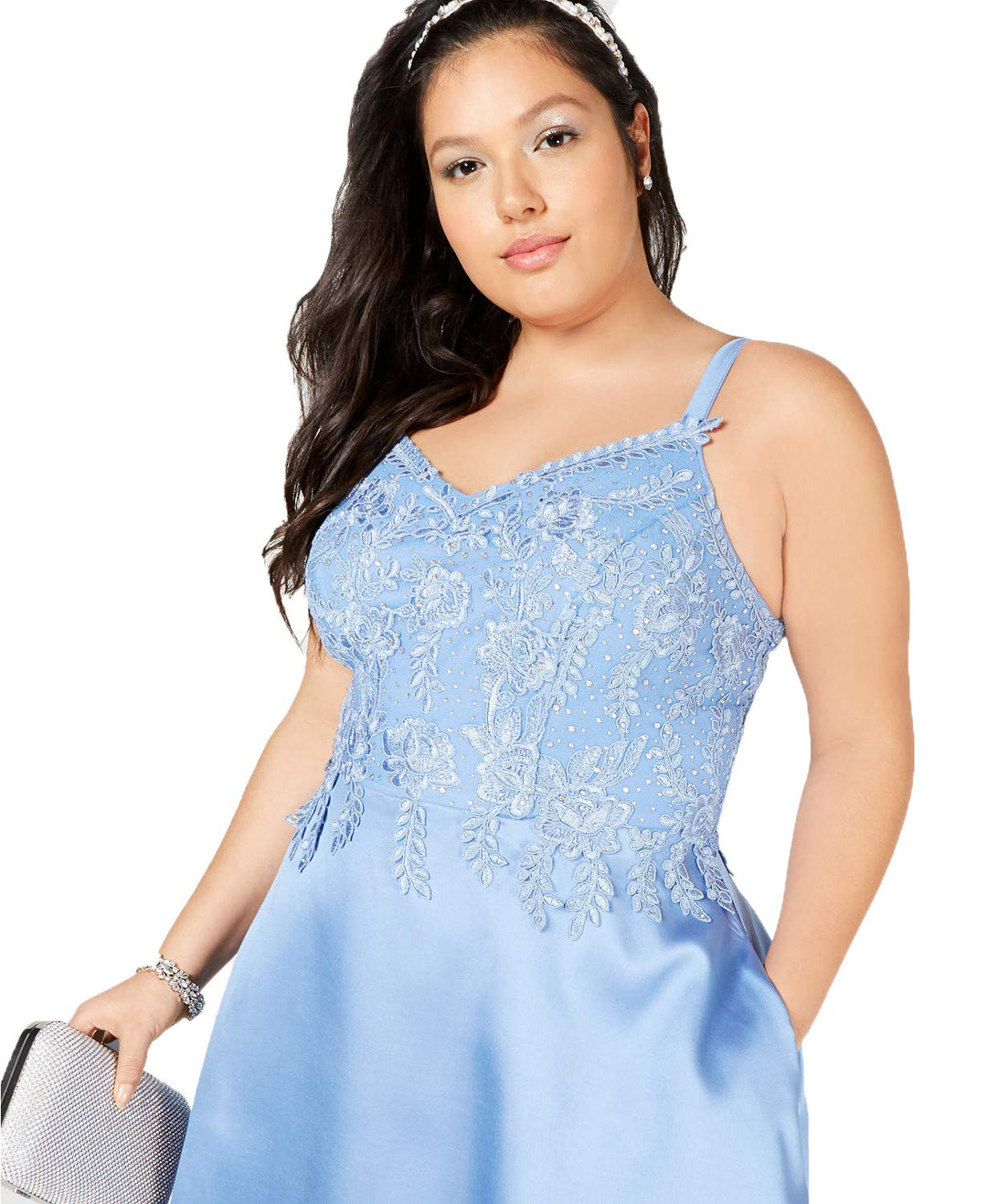 Trendy Plus Size Rhinestone Embroidered Gown