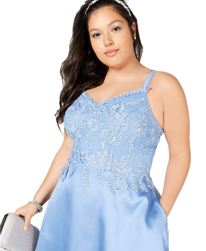 Trendy Plus Size Rhinestone Embroidered Gown