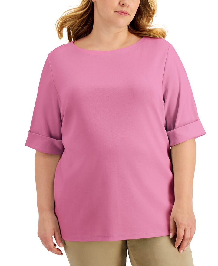 Karen Scott Plus Size Cotton Elbow Sleeve Top