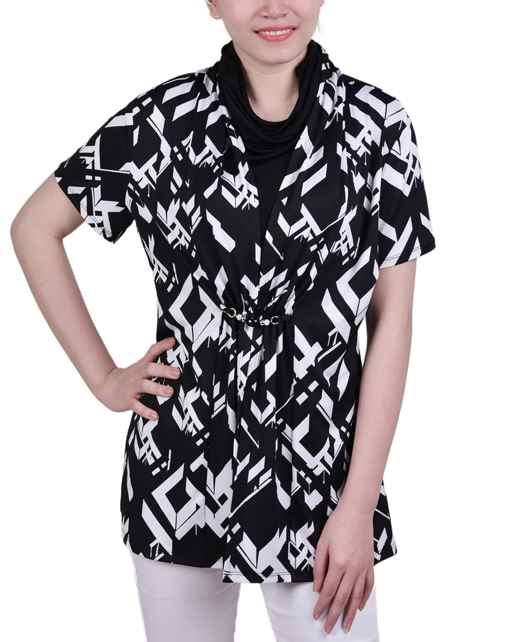NY Collection Petite Printed Adjustable Face Covering Top