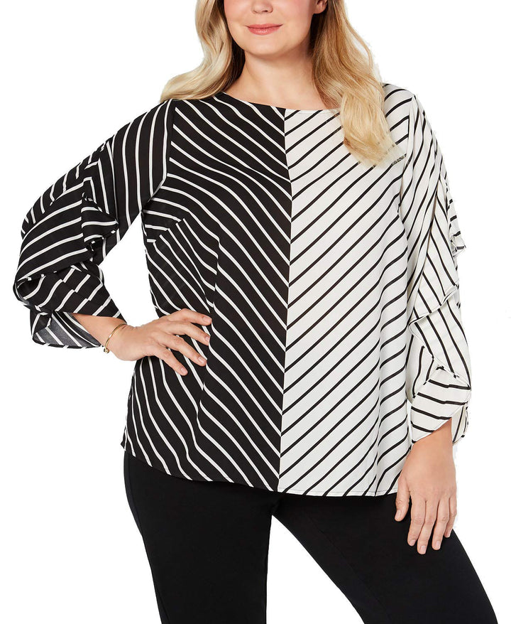 Plus Size Colorblocked Ruffle-Sleeve Top