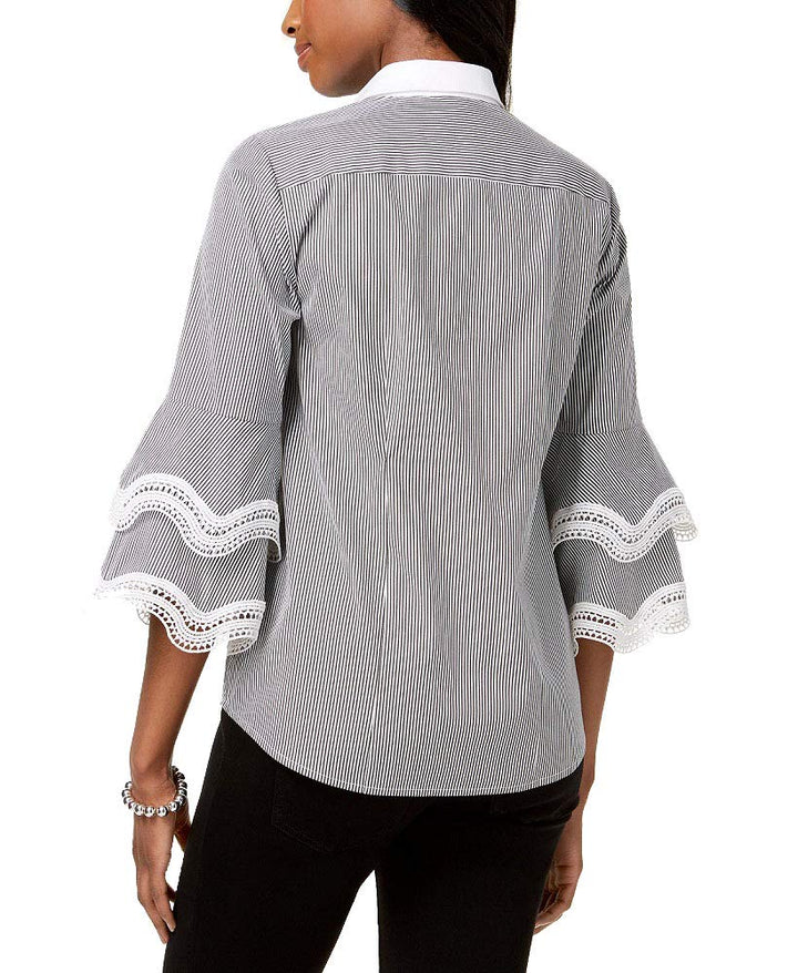 Tiered-Sleeve Lace-Trim Shirt