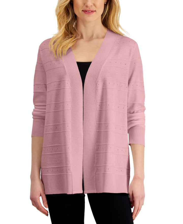 Karen Scott Womens Pointelle Open Cardigan