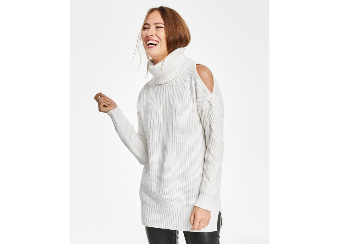 INC International Concepts Womens Cold Shoulder Cable Sleeve Sweater