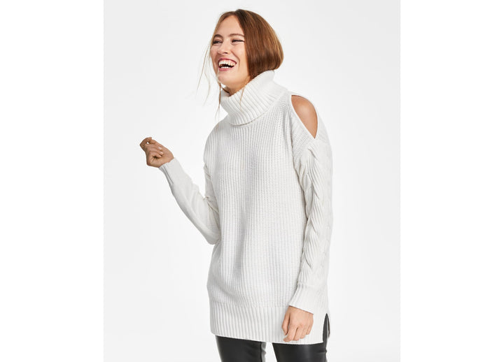 INC International Concepts Womens Cold Shoulder Cable Sleeve Sweater