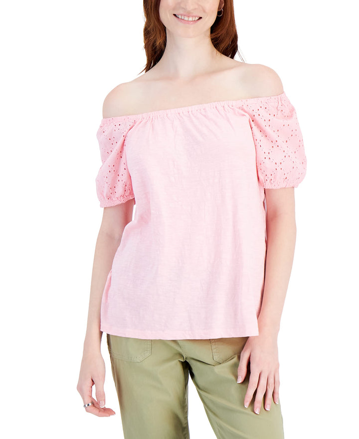 Style & Co Petite Cotton Off The Shoulder Top