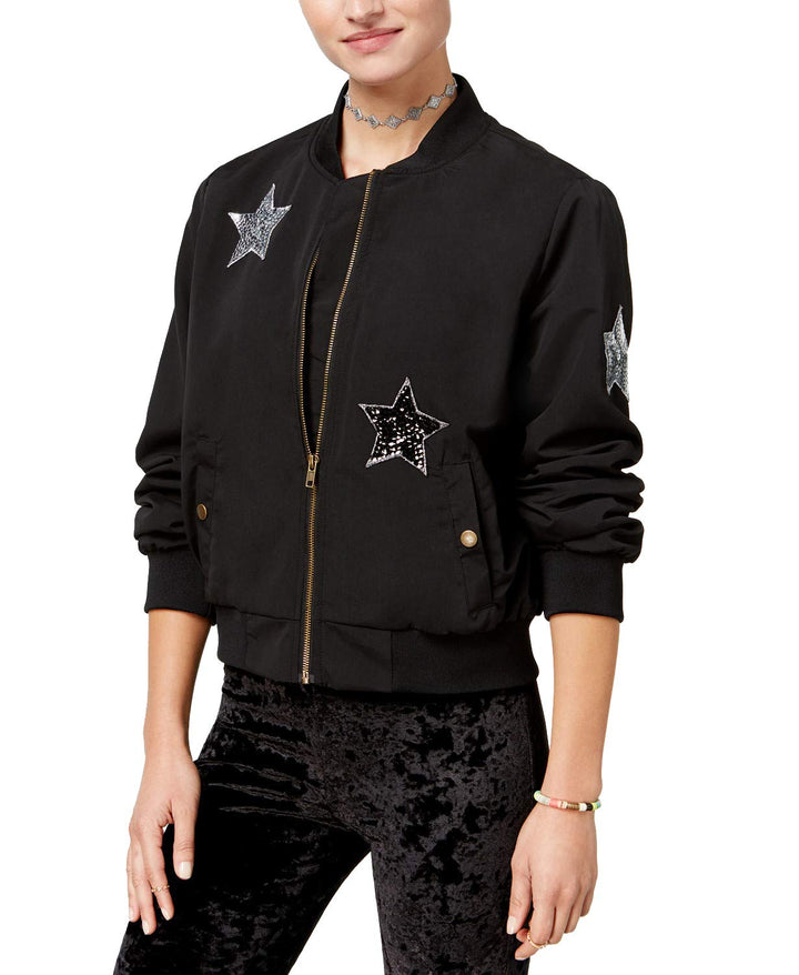Hippie Rose Juniors Sequinned Patch Bomber Jacket