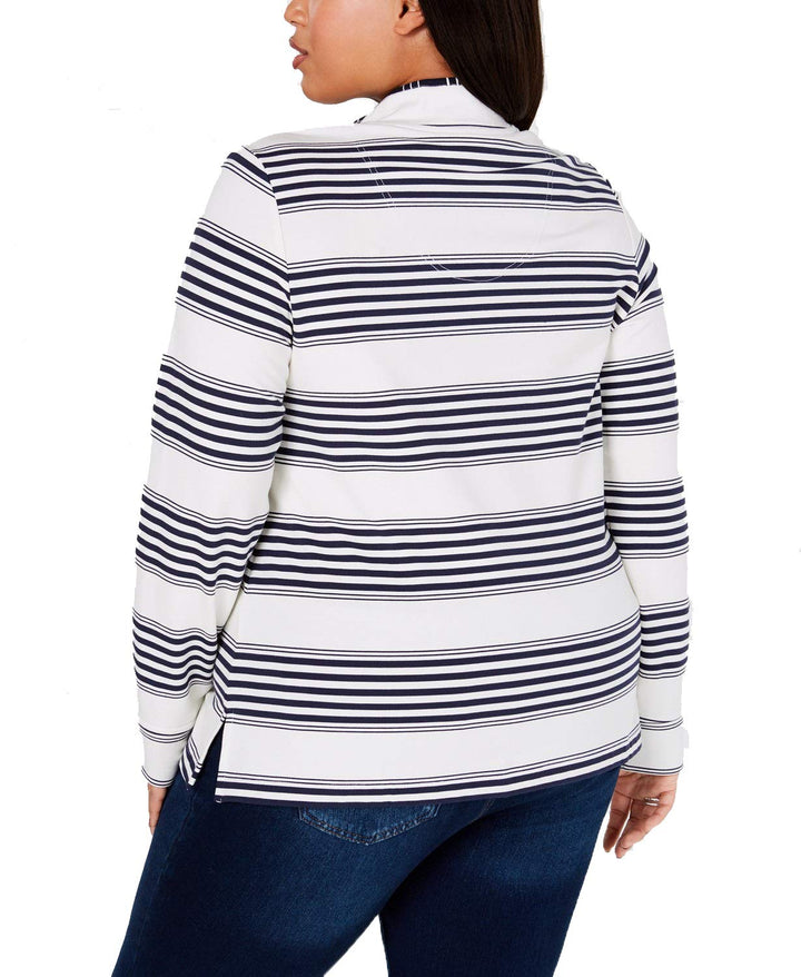 Plus Size Striped French Terry Henley