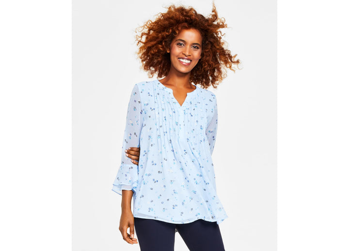 Charter Club Womens Pleated Bell Sleeve Top