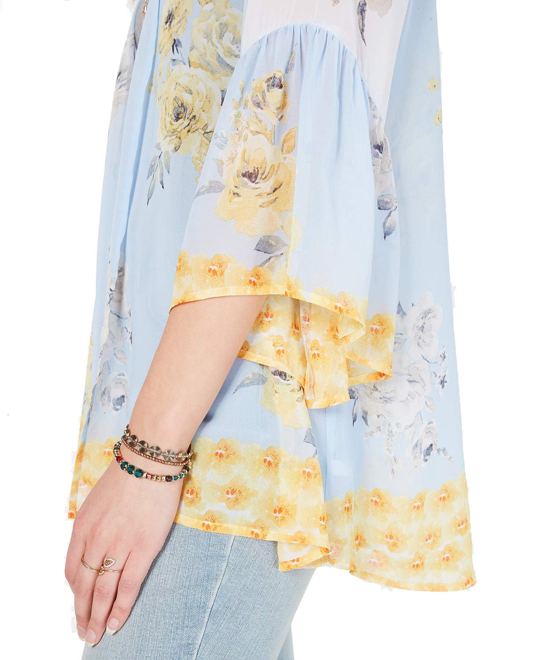 Floral-Print Flutter-Sleeve Kimono