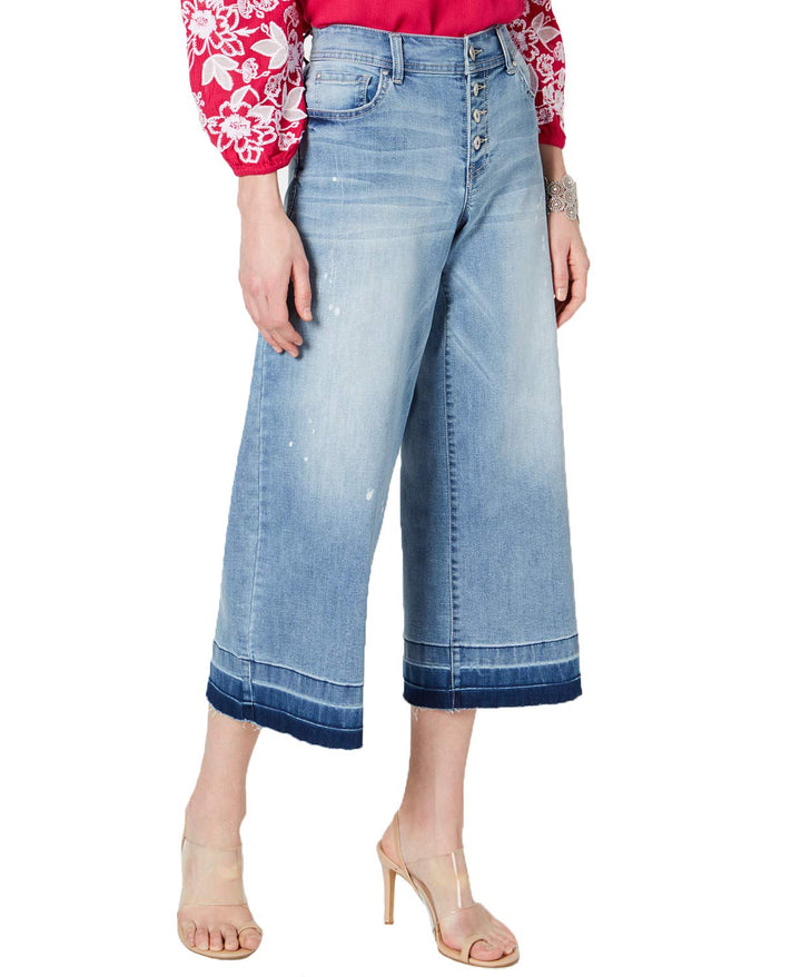 Petite Cropped Wide Leg Released Hem Jeans