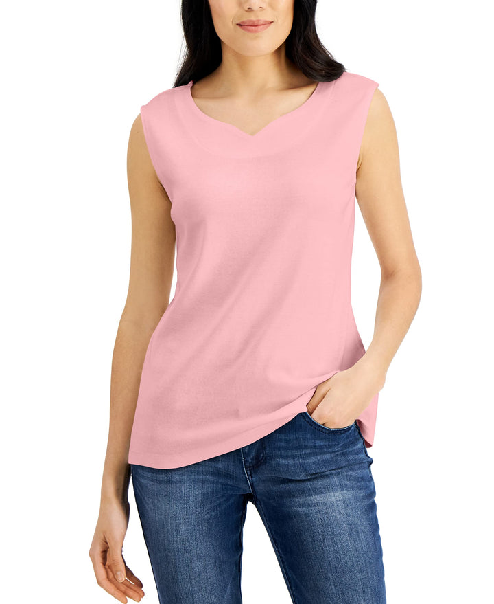 Karen Scott Cotton Sweetheart Neckline Tank Top