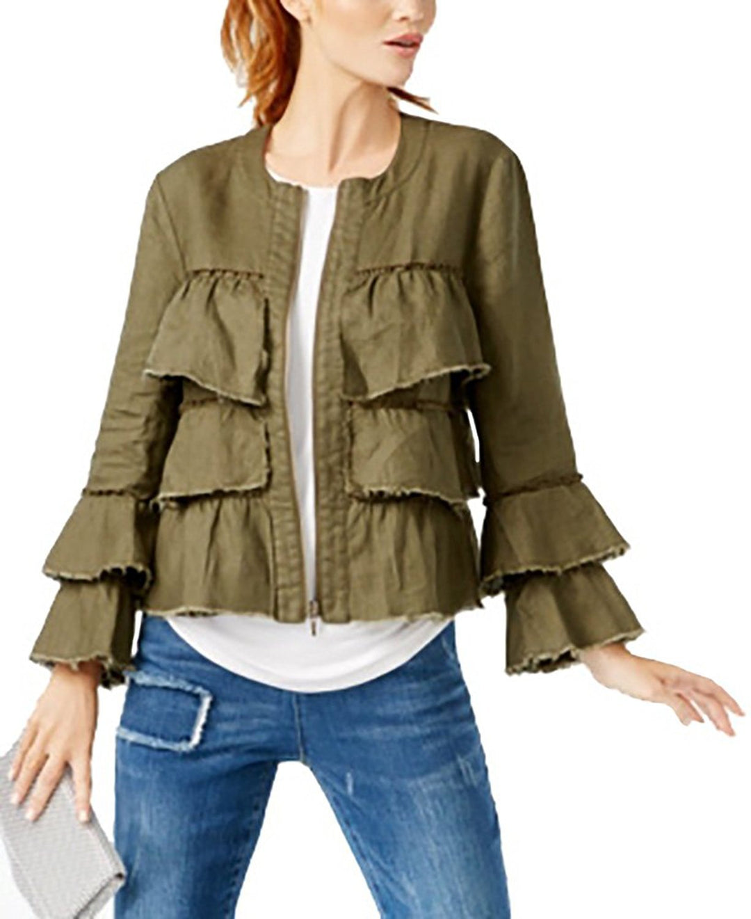 INC International Concepts Linen Ruffled Jacket