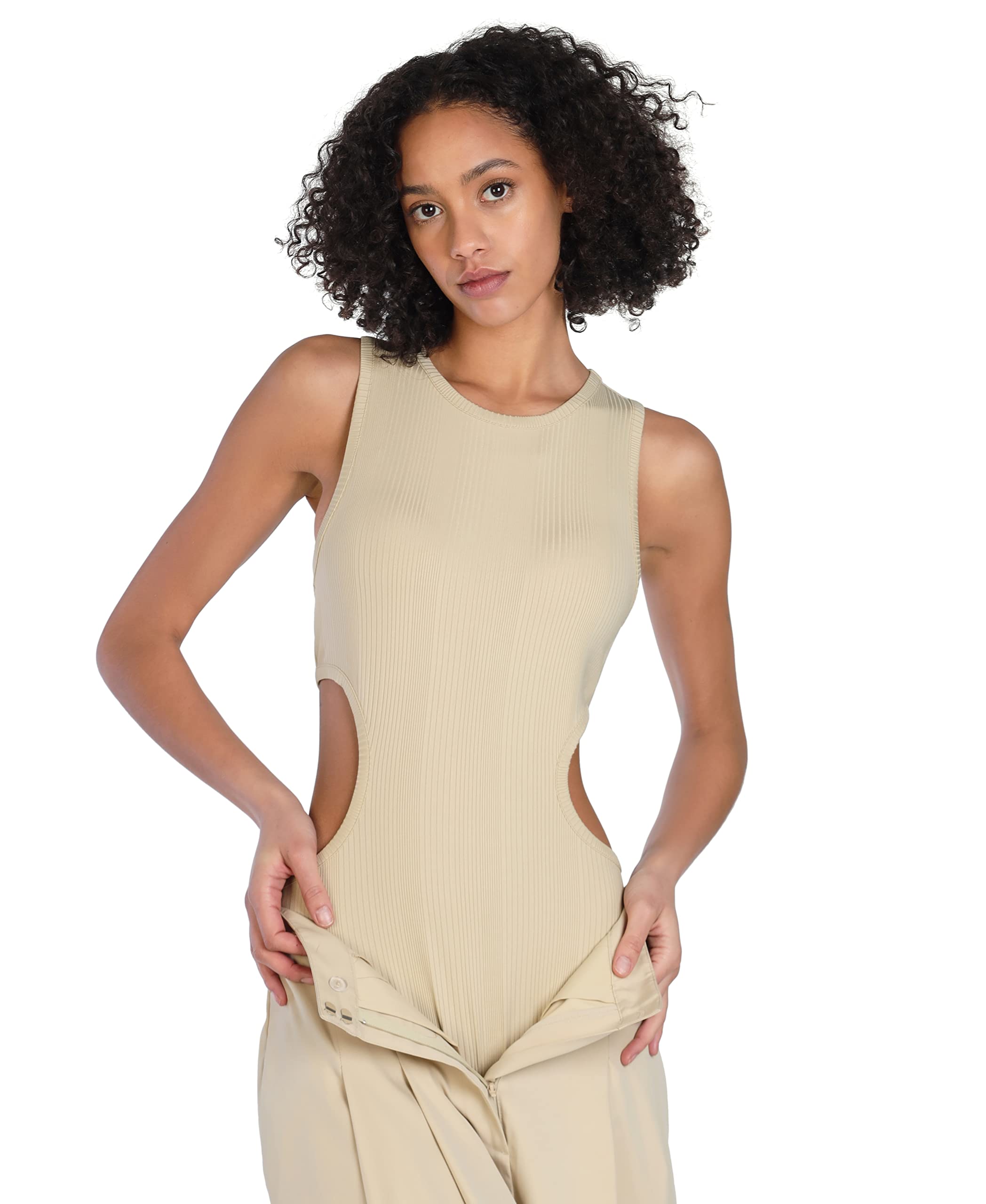 Bar III Nicole Williams English Cutout Ribbed Bodysuit