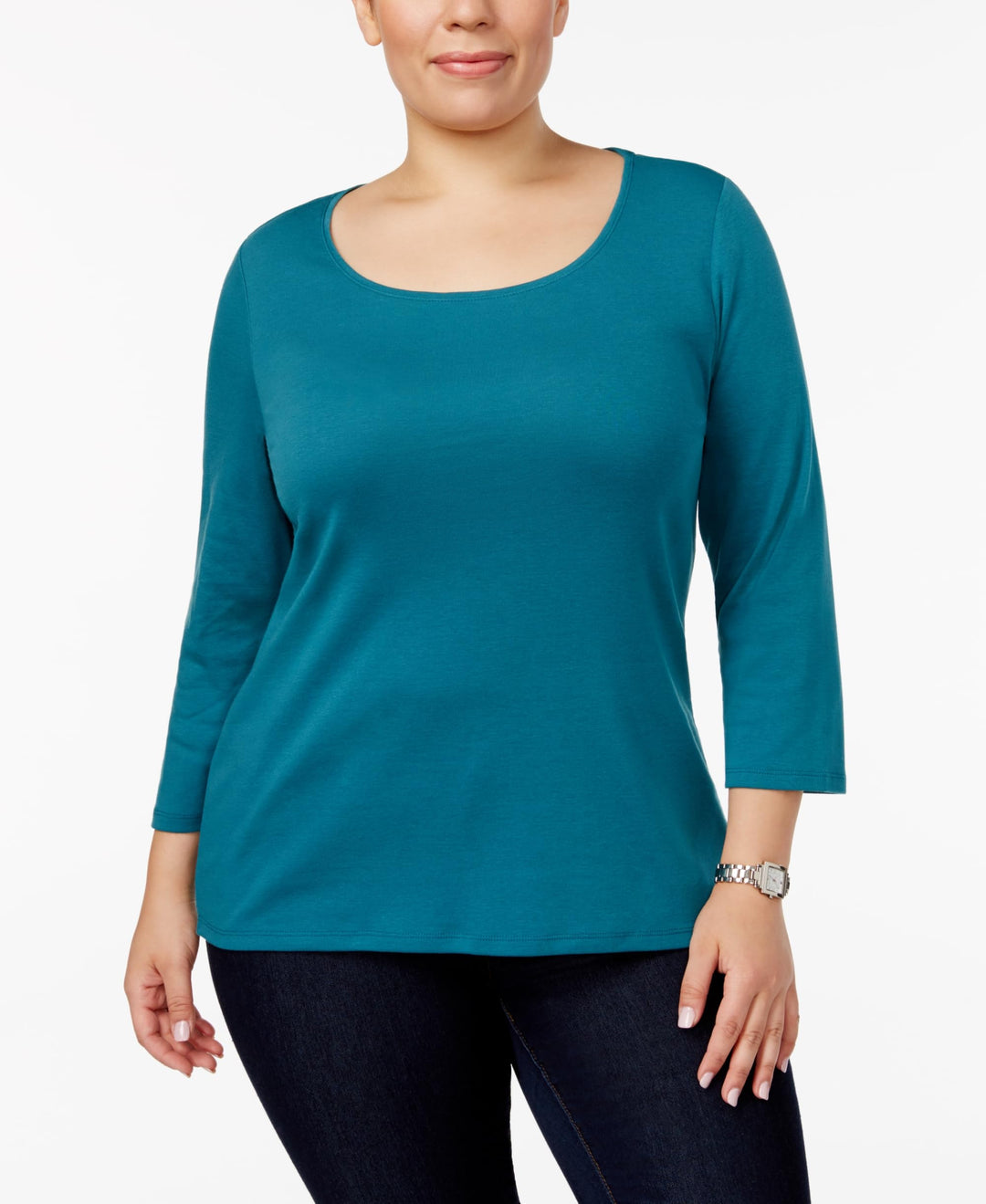 Charter Club Plus Size Cotton Scoop Neck Top