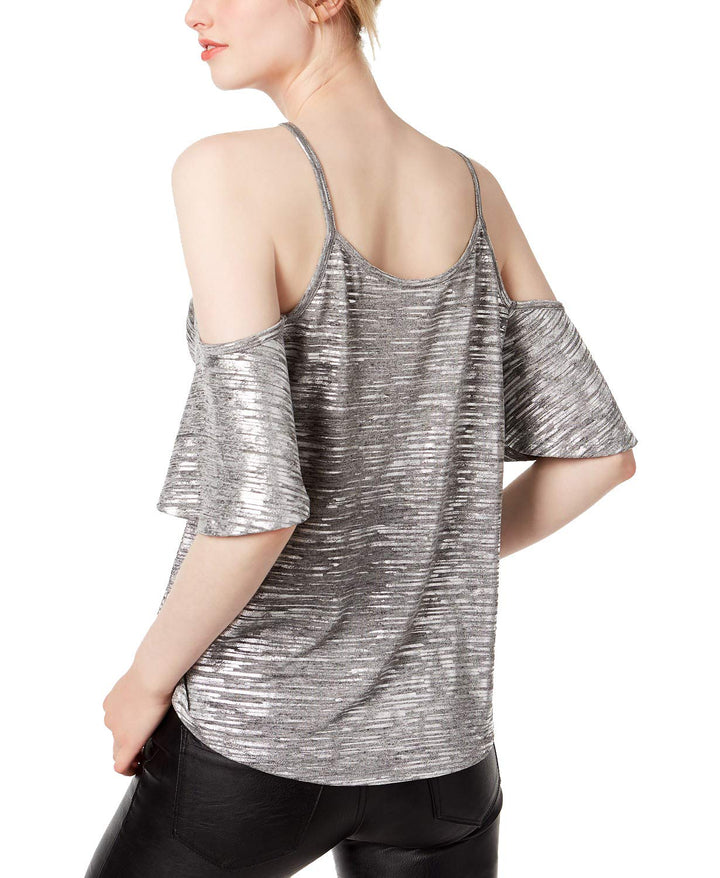 Bar III Metallic Spacedyed Cold Shoulder Top