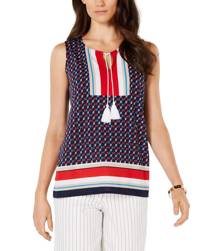Charter Club Printed Tassel Tie Sleeveless Top