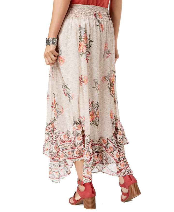 Floral-Print Flutter-Hem Skirt