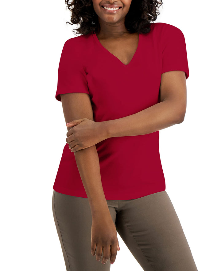 Karen Scott Petite Cotton V Neck Top