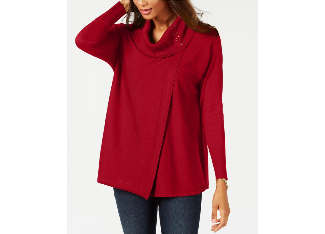 JM Collection Faux Wrap Cowl Neck Sweater