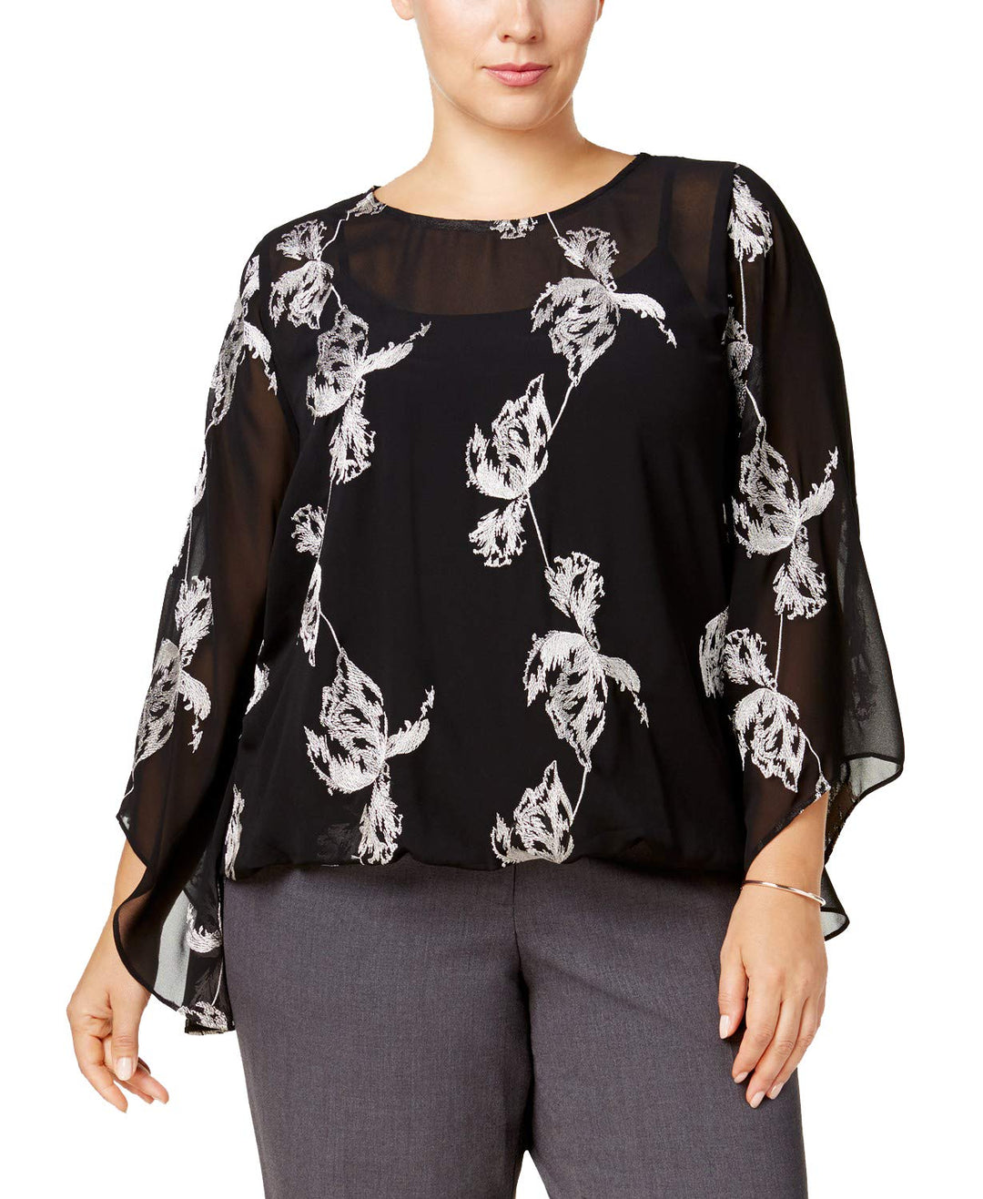 Alfani Plus Size Embroidered Kimono Sleeve Top