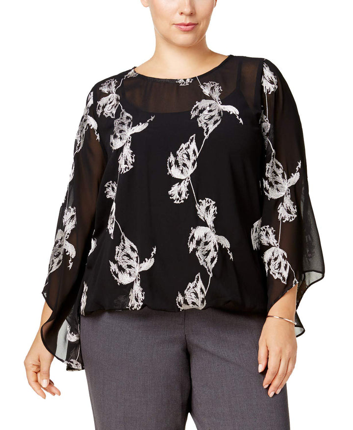 Alfani Plus Size Embroidered Kimono Sleeve Top